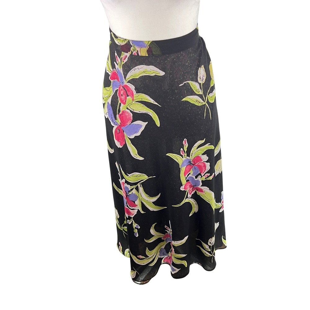 Fieldgear Reversible Petite Floral Maxi Skirt Black Multi Tropical Chiffon PM